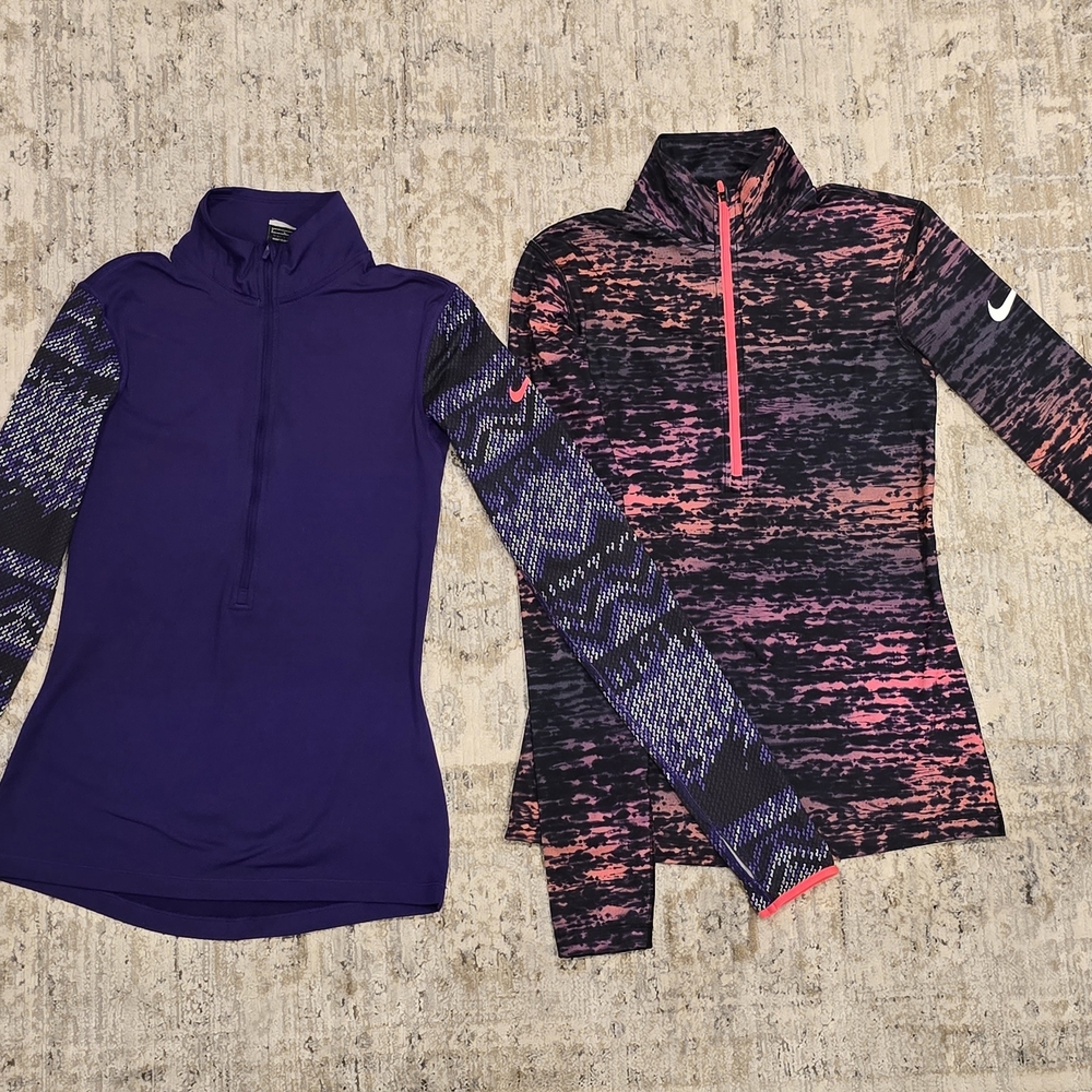 Nike Womens Purple and Black Long Sleeve Tops with Pink Details